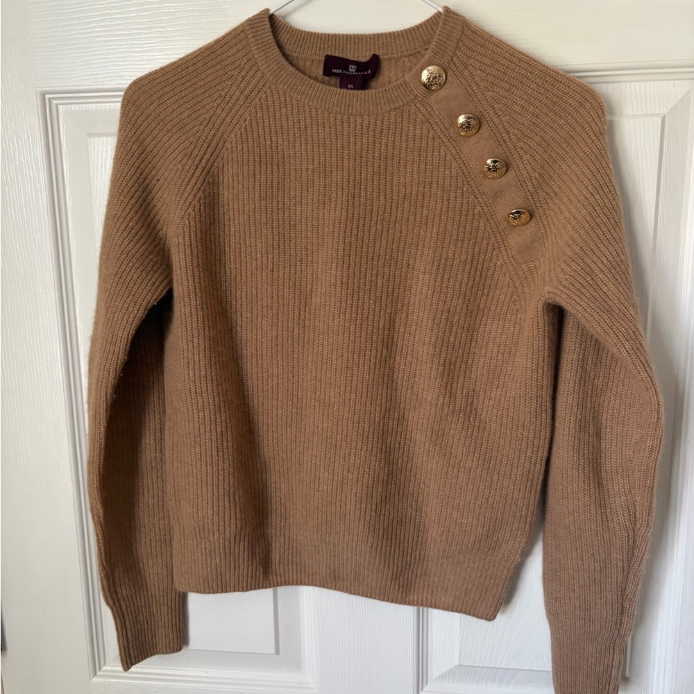 Brunomagli Cashmere-Blend Camel Button-Shoulder Sweater